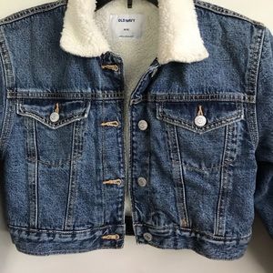 Old Navy Boys Blue Jean Jacket Youth Size 8 M Sherpa Lining Winter Coat Jacket